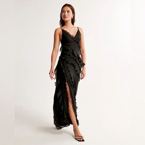 Abercrombie & Fitch Black Asymmetrical Ruffle Dress